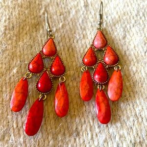 Lucky Brand Boho Orange Peach colored stones. Chandelier earrings. 3”